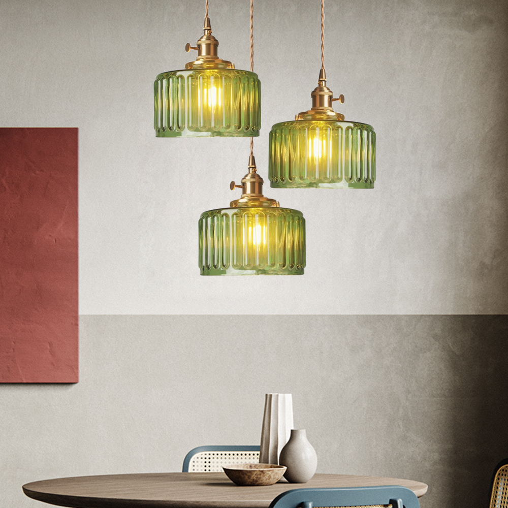Liora-krystalpendel med vintagecylindrisk glasskærm
