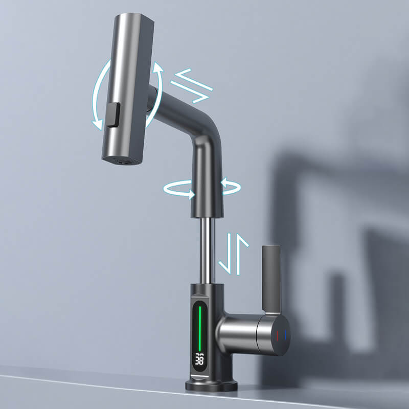 Retractable Faucet with 360° Rotation - LED Temperature Display - 5 Spray Modes | ribuella