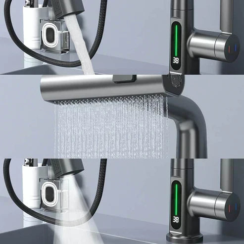 Retractable Faucet with 360° Rotation - LED Temperature Display - 5 Spray Modes | ribuella