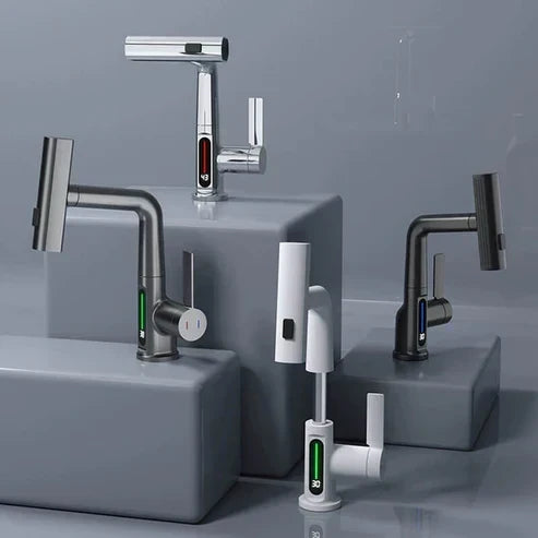 Retractable Faucet with 360° Rotation - LED Temperature Display - 5 Spray Modes | ribuella
