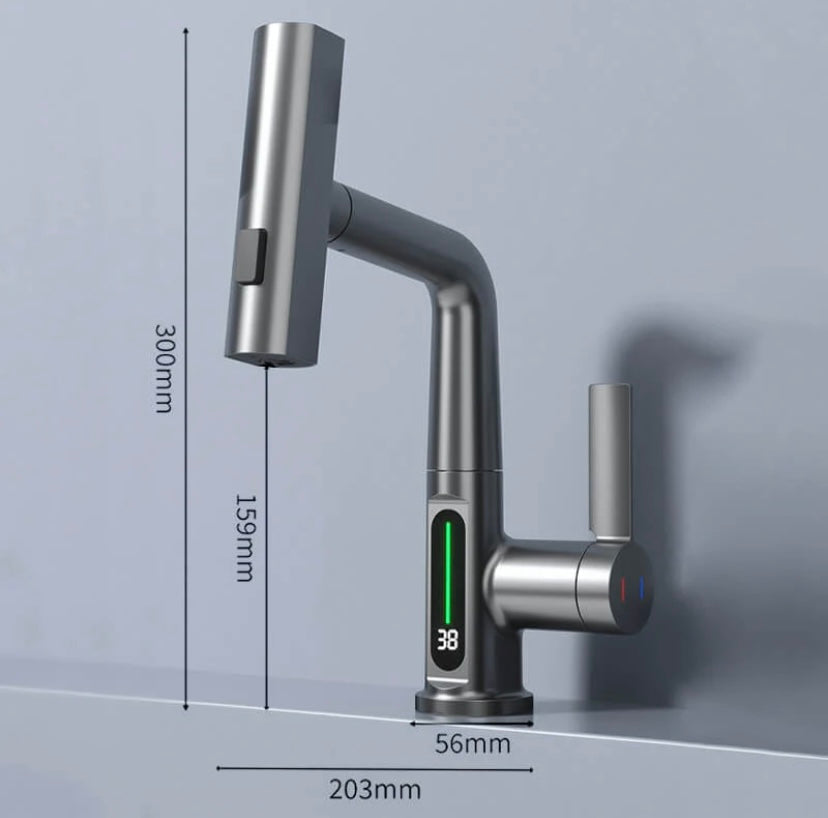 Retractable Faucet with 360° Rotation - LED Temperature Display - 5 Spray Modes | ribuella
