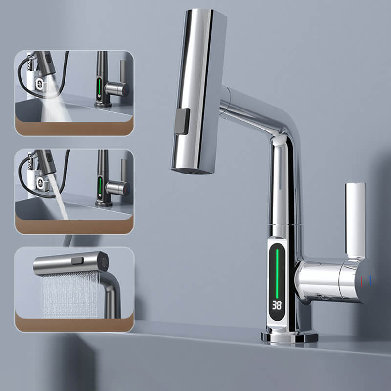 Retractable Faucet with 360° Rotation - LED Temperature Display - 5 Spray Modes | ribuella