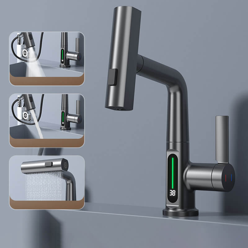 Retractable Faucet with 360° Rotation - LED Temperature Display - 5 Spray Modes | ribuella