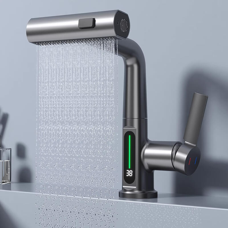 Retractable Faucet with 360° Rotation - LED Temperature Display - 5 Spray Modes | ribuella