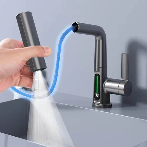 Retractable Faucet with 360° Rotation - LED Temperature Display - 5 Spray Modes | ribuella