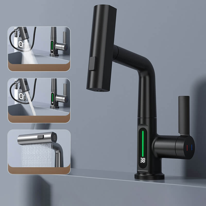 Retractable Faucet with 360° Rotation - LED Temperature Display - 5 Spray Modes | ribuella