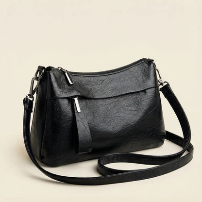 Three-Compartment Shoulder Bag – Soft Faux Leather, Available in Four Colors | ribuella