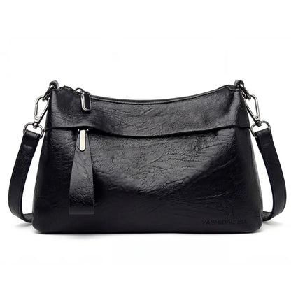 Three-Compartment Shoulder Bag – Soft Faux Leather, Available in Four Colors | ribuella