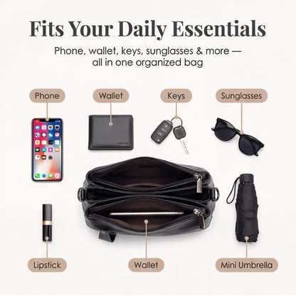 Three-Compartment Shoulder Bag – Soft Faux Leather, Available in Four Colors | ribuella