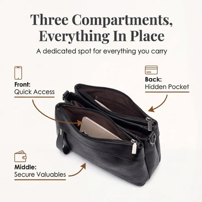 Three-Compartment Shoulder Bag – Soft Faux Leather, Available in Four Colors | ribuella