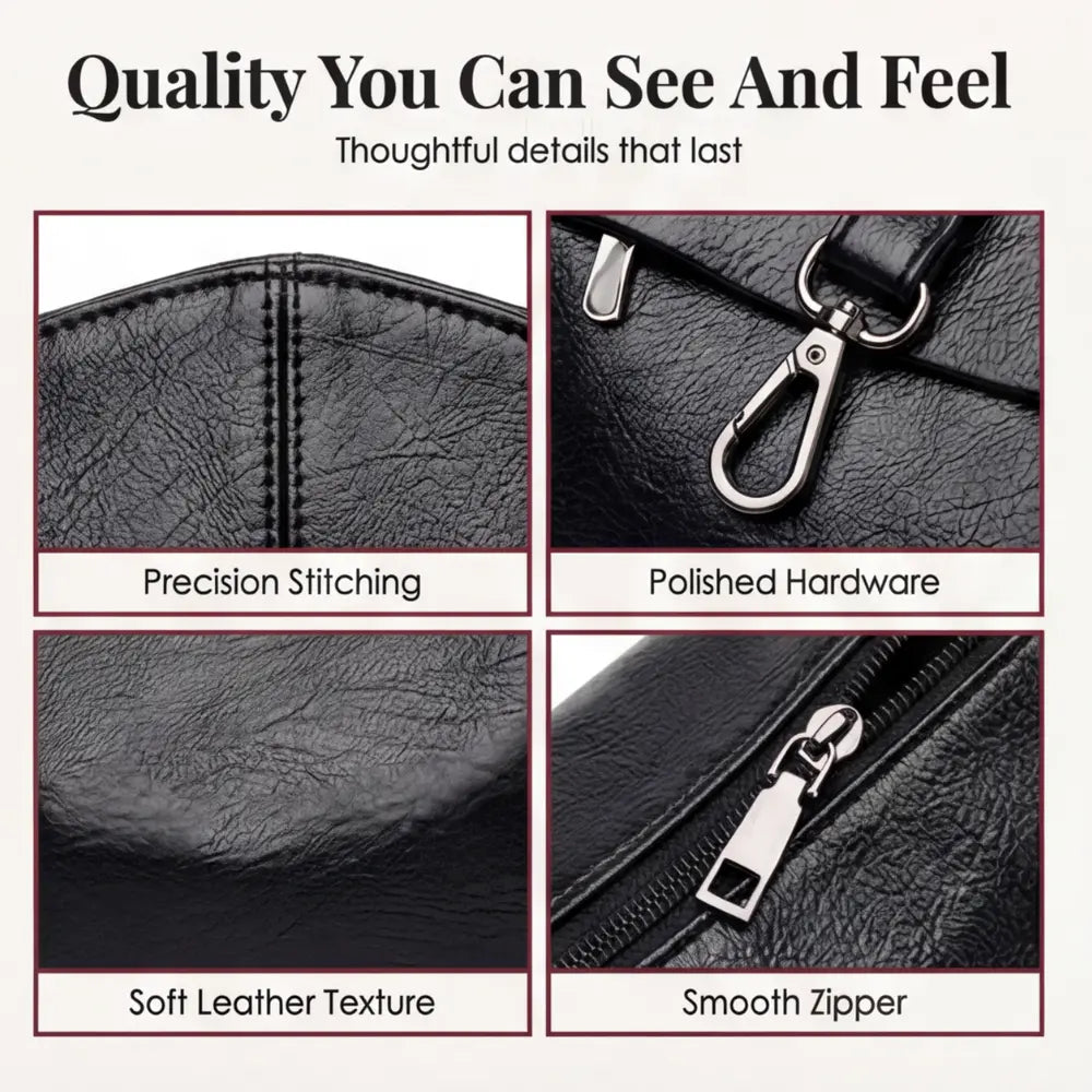 Three-Compartment Shoulder Bag – Soft Faux Leather, Available in Four Colors | ribuella