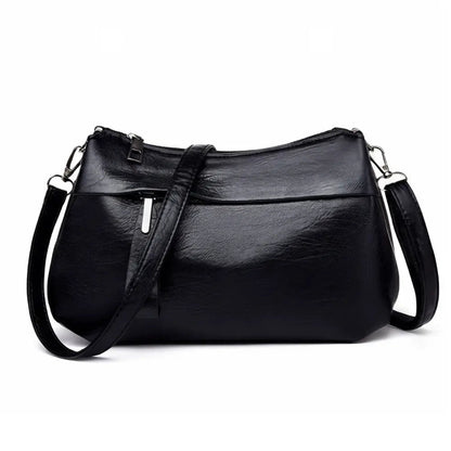 Three-Compartment Shoulder Bag – Soft Faux Leather, Available in Four Colors | ribuella