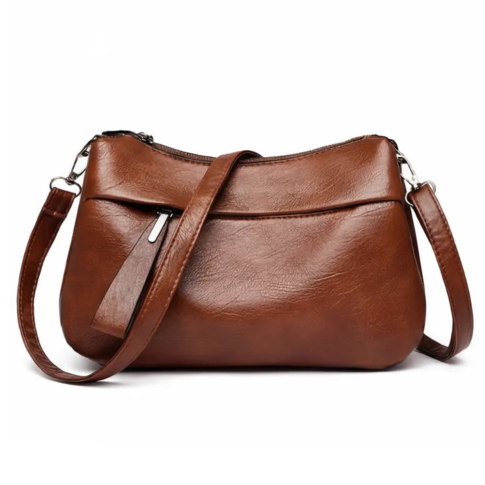 Three-Compartment Shoulder Bag – Soft Faux Leather, Available in Four Colors | ribuella