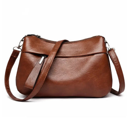 Three-Compartment Shoulder Bag – Soft Faux Leather, Available in Four Colors | ribuella