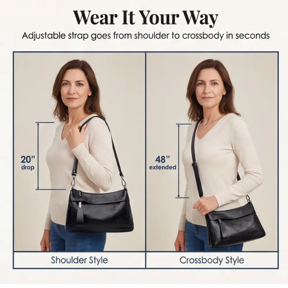 Three-Compartment Shoulder Bag – Soft Faux Leather, Available in Four Colors | ribuella