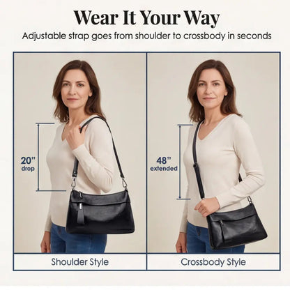 Three-Compartment Shoulder Bag – Soft Faux Leather, Available in Four Colors | ribuella