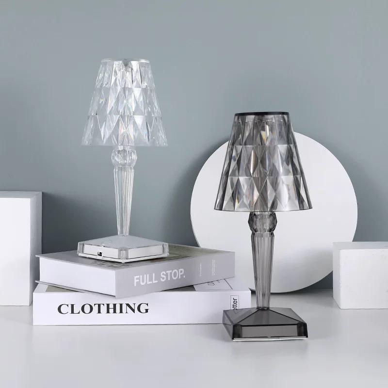 Lámpara decorativa de cristal regulable - Control táctil y diseño compacto recargable