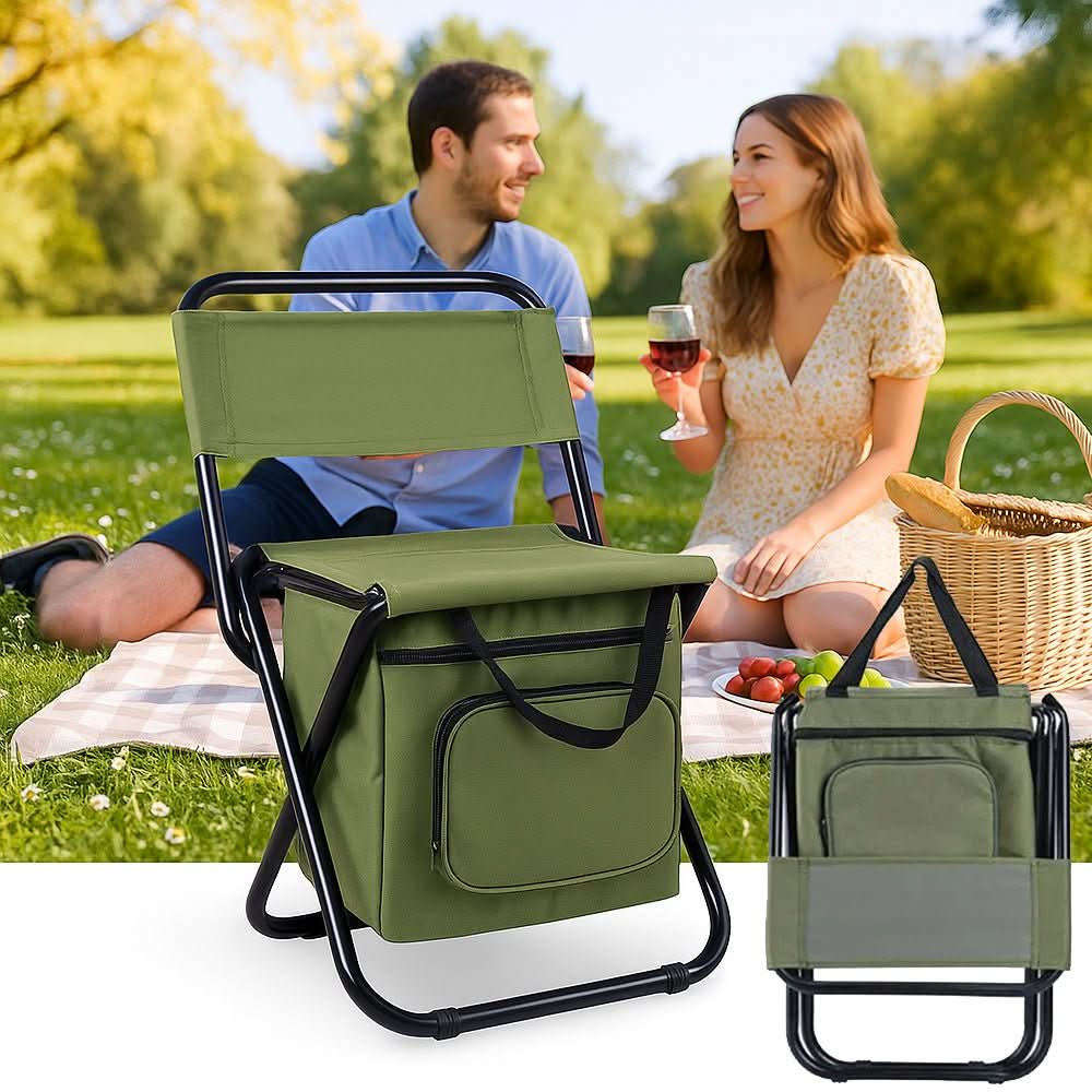 ChillCamp Portable Folding Chair With Backrest And Cooler Bag