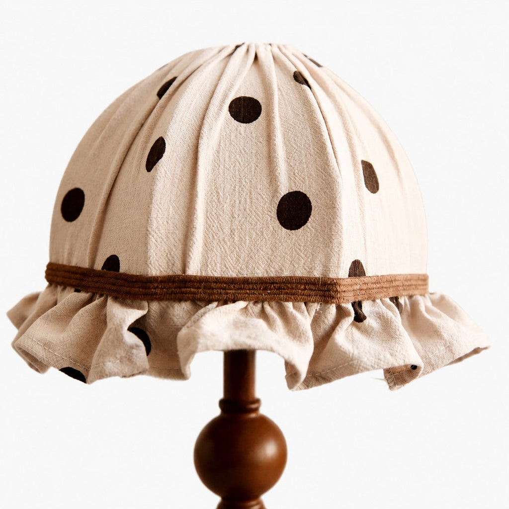French Vintage Polka Dot Fabric Table Lamp White or Brown Trim