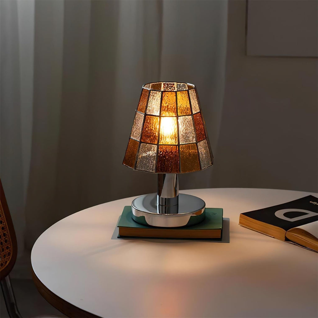 Fun Guy Table Lamp Contemporary Geometric Silhouette In Amber Blue And Clear Colors