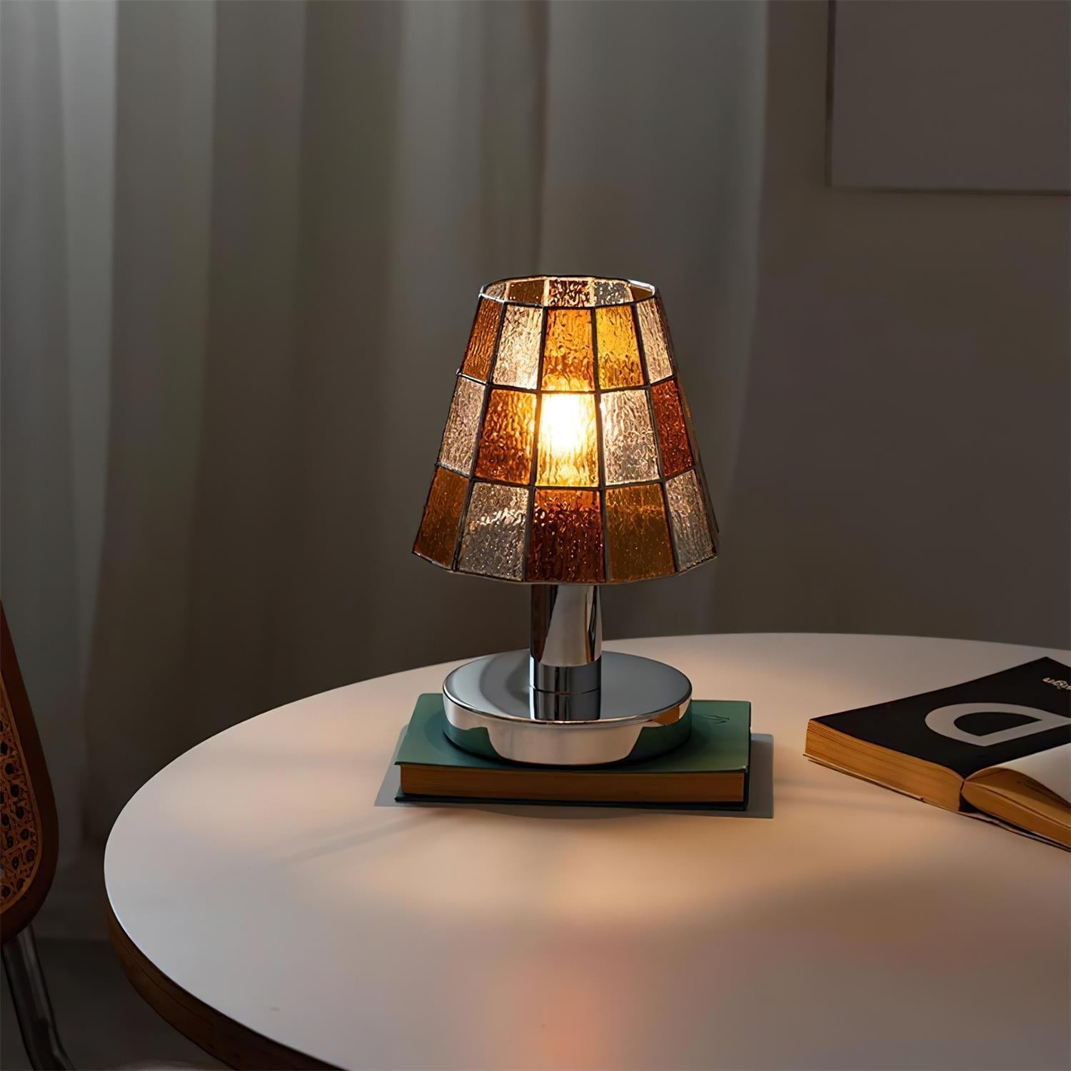 Fun Guy Table Lamp Contemporary Geometric Silhouette In Amber Blue And Clear Colors