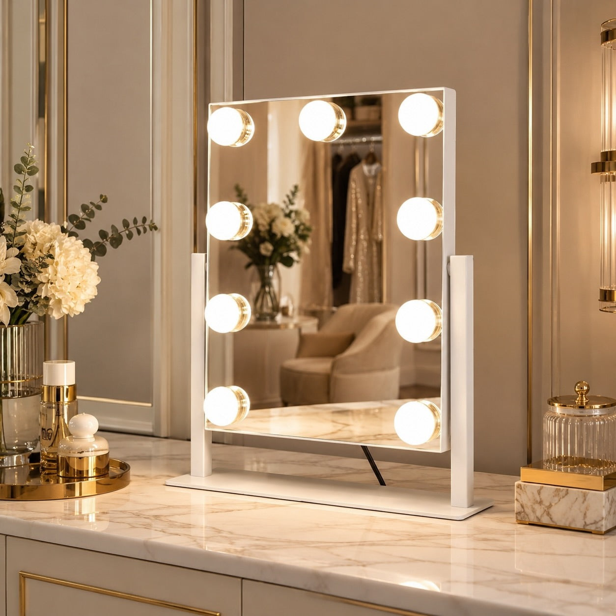 Hollywood Vanity Mirror with Lights Dimmable LED Bulbs 360° Rotating Touch Sensor | ribuella