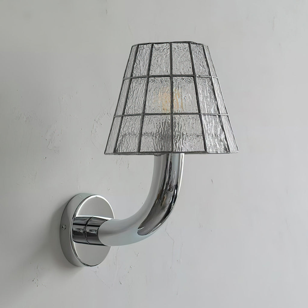 Fun Guy Wall Lamp Curved Chrome Arm And Mosaic Style Glass Shade