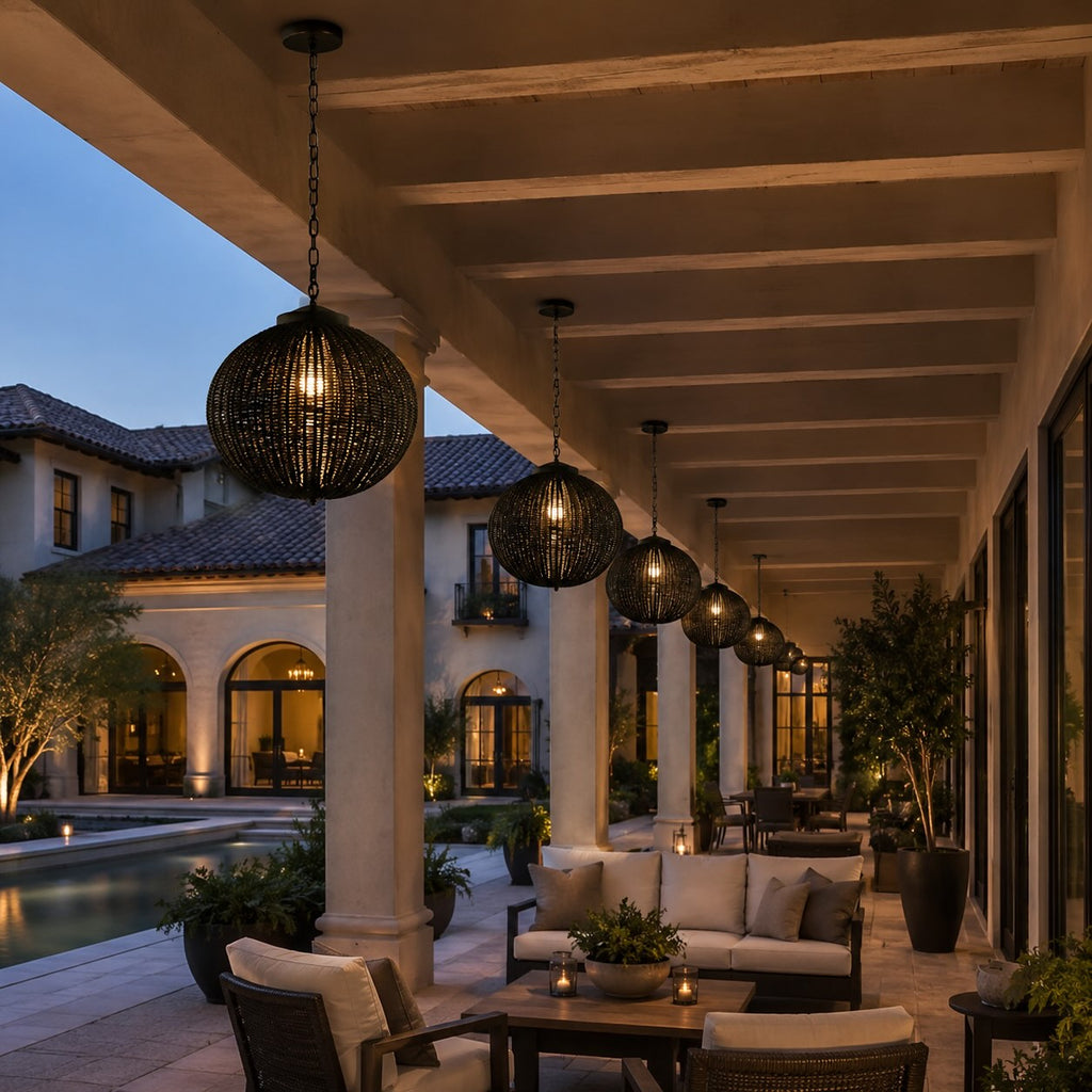 Waterproof Retro Pendant Light Adjustable Hanging Rattan Outdoor LED Warm White 4W | ribuella