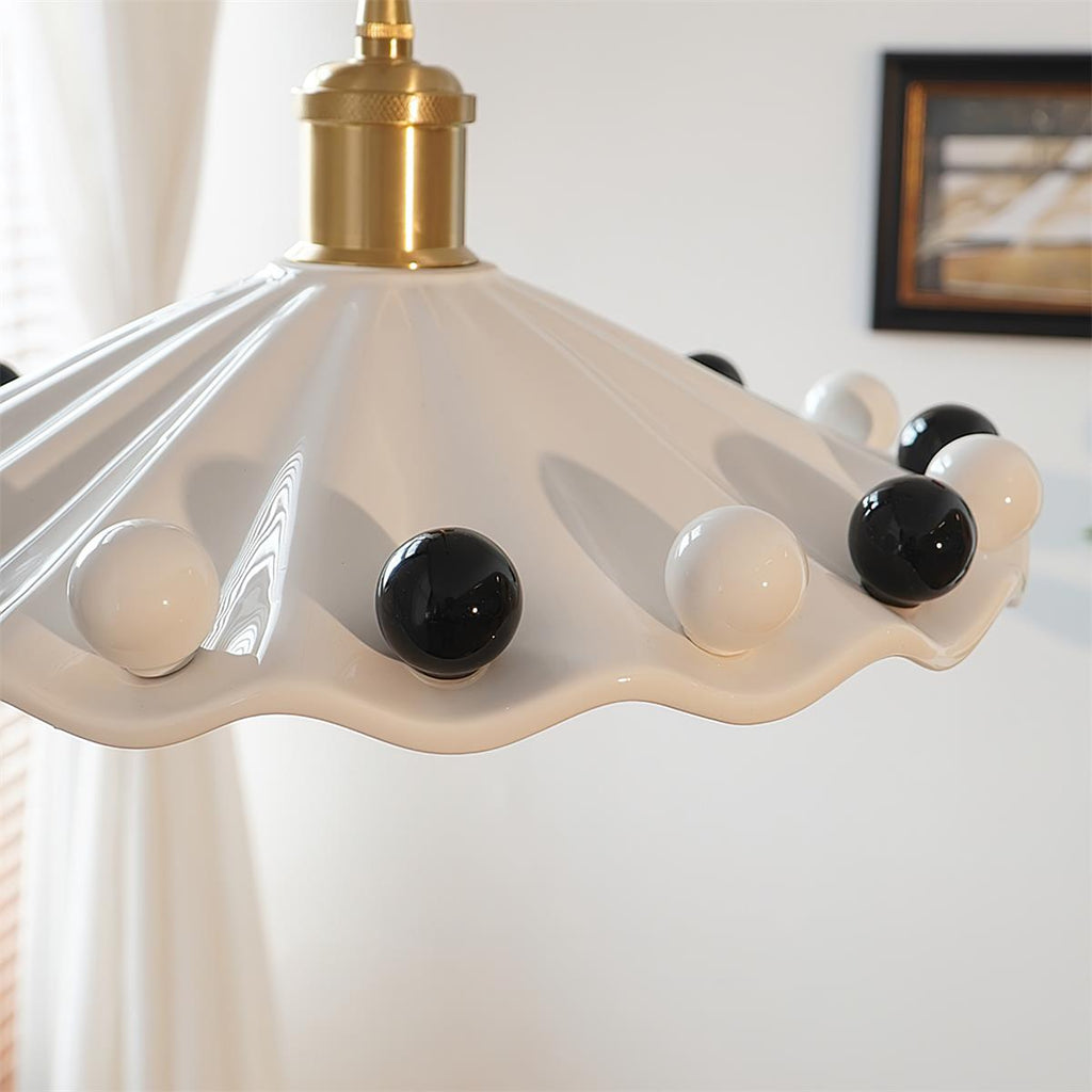 Fonthill Pendant Lamp, Sculpted Wavy Form, Glossy Bead Detail