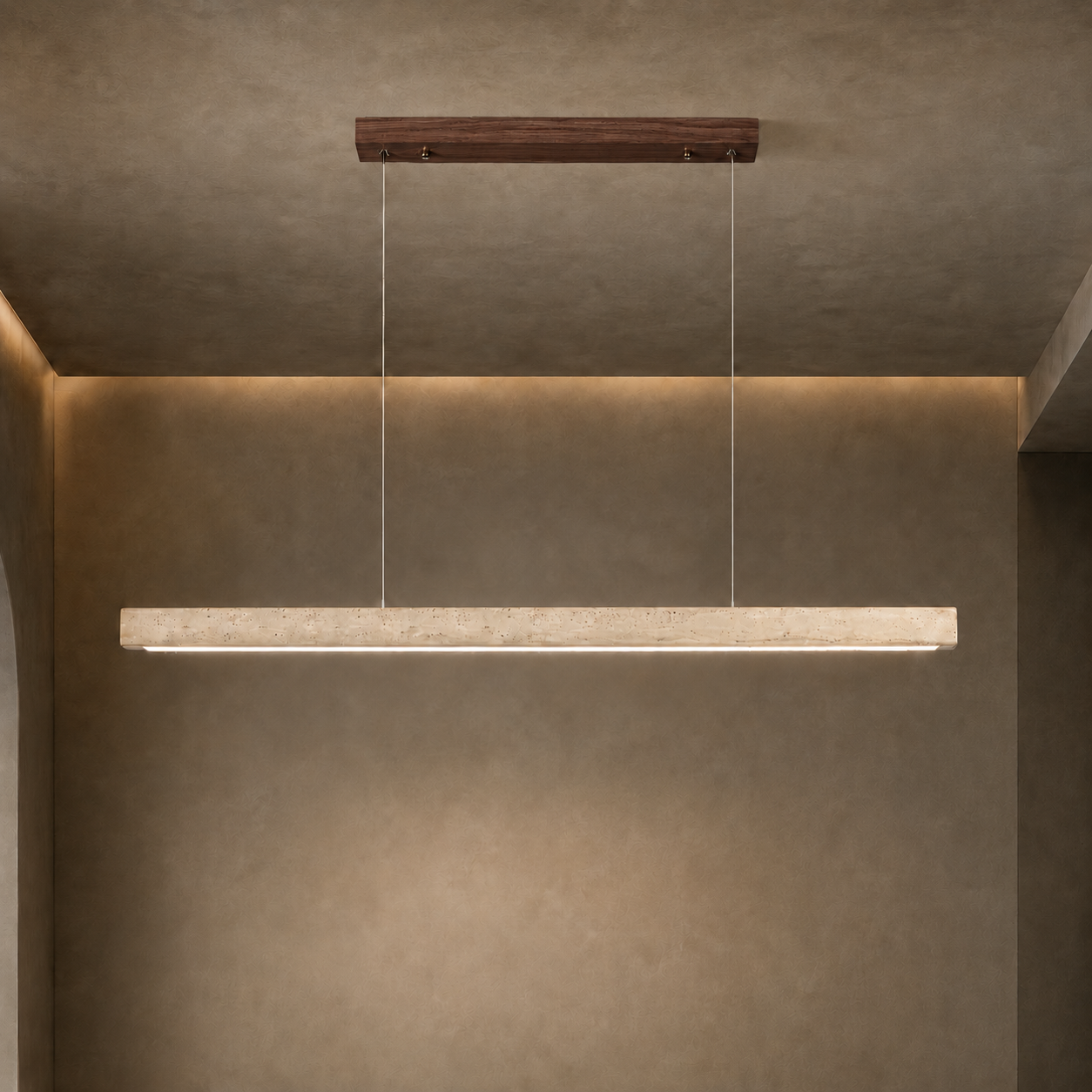 Moderne Pendelleuchte mit verstellbarer LED-Beleuchtung und Travertin-Lampenschirm für die Kücheninsel | ribuella