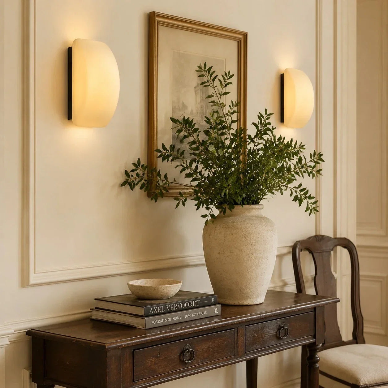 French Glass Wall Sconce - Curved Iron Frame, Black Metal Backplate, E27 Socket