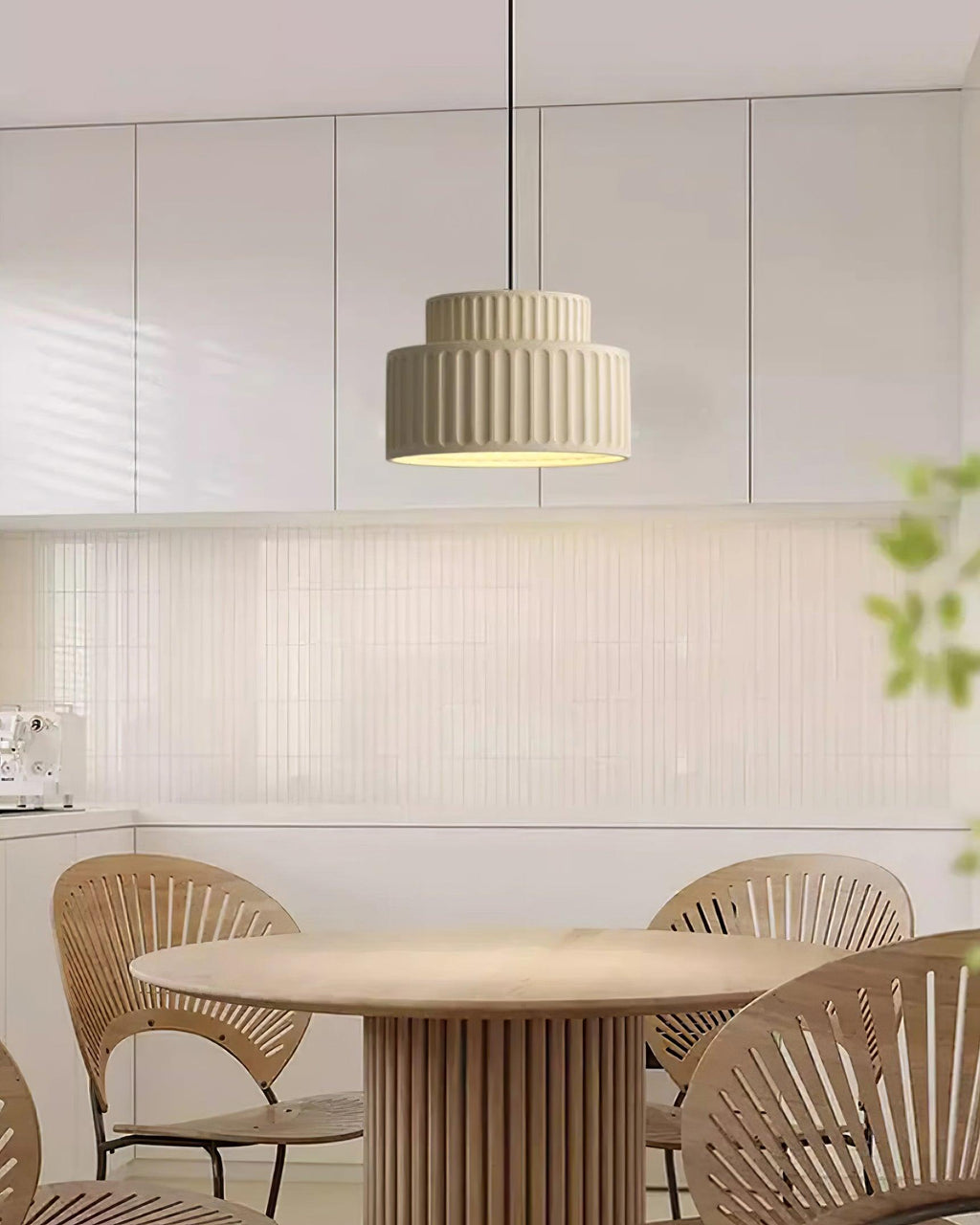 Fluted Resin Drum Pendant Light, Nordic Minimalist Textured Shade