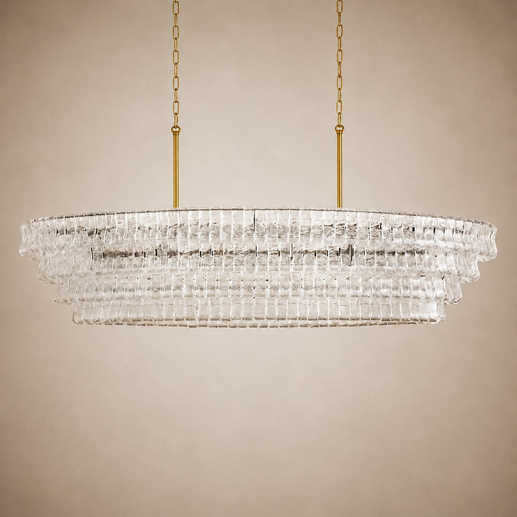 Modern Oval Chandelier Light Adjustable Hanging Steel Glass Fixture with 5 or 12 Bulb Options | ribuella