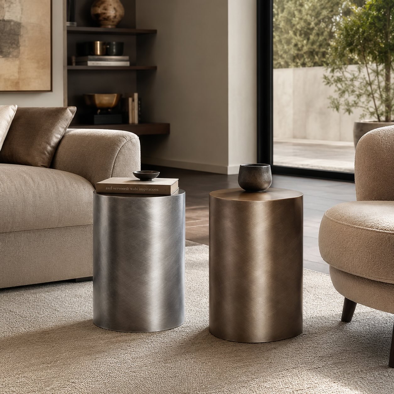 Contemporary Small Side Table with Irregular Top and Hand-Brushed Steel Finish for Versatile Spaces | ribuella