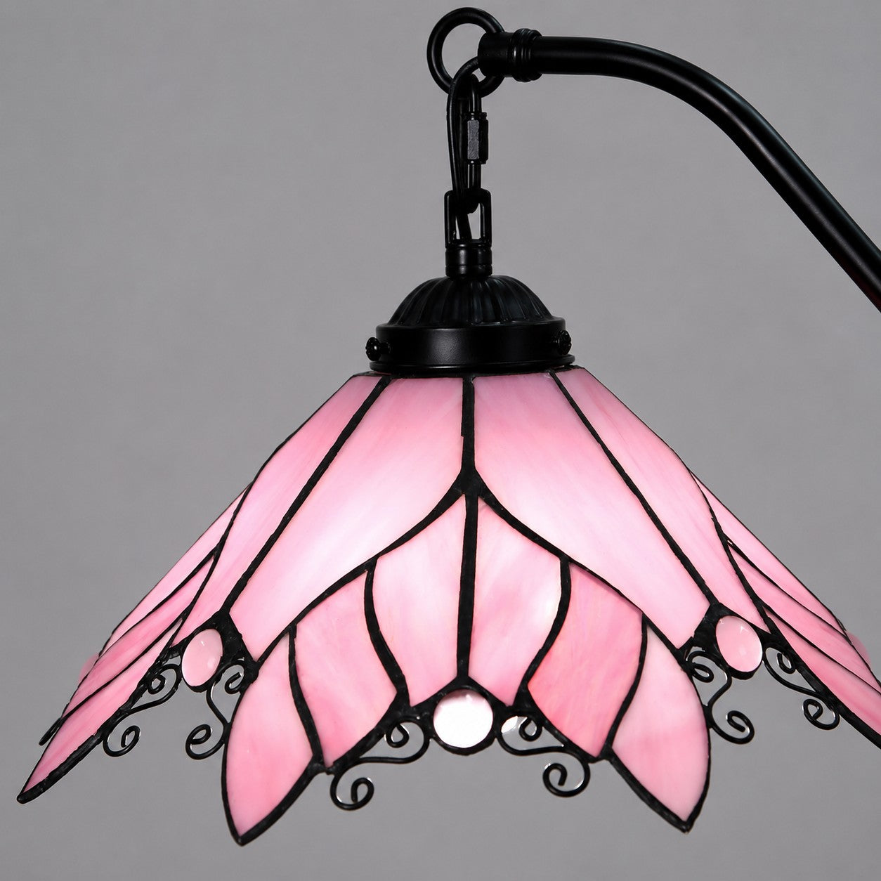Four-Light Stained Glass Chandelier — Hand-Cut Glass Shades