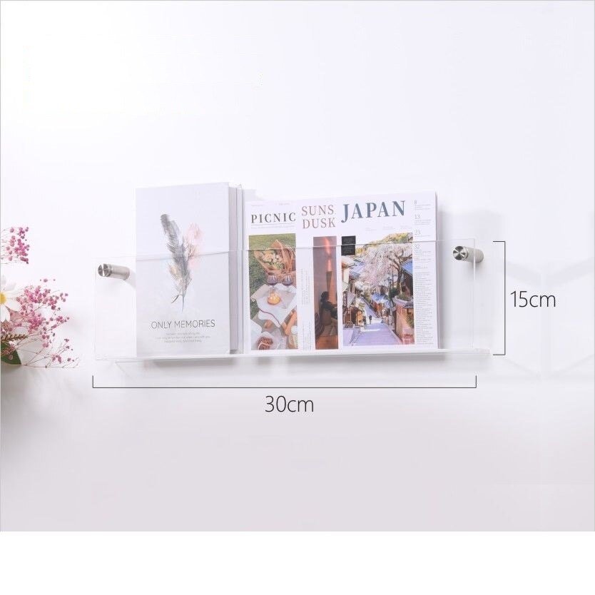 Wall-Mounted Acrylic Magazine Display Shelf — Floating Showcase