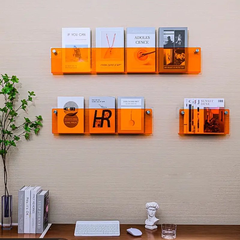 Wall-Mounted Acrylic Magazine Display Shelf — Floating Showcase