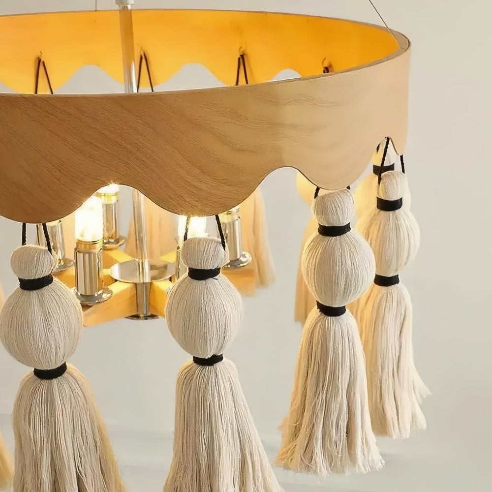 FringeAura Boho Tassel Chandelier - Large Hand-Tied Cotton Fringe Pendant