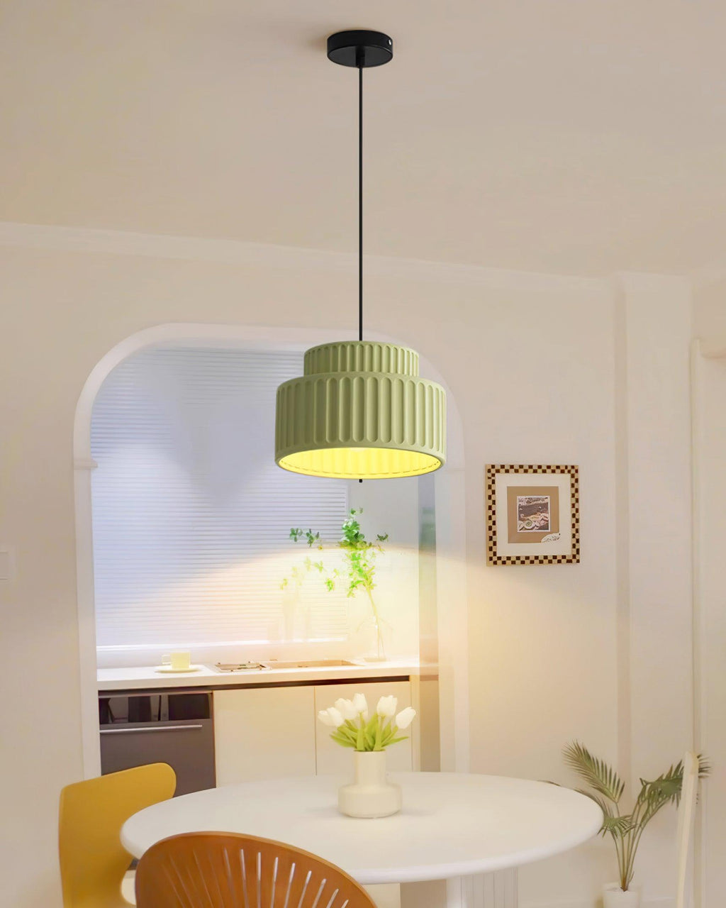 Fluted Resin Drum Pendant Light, Nordic Minimalist Textured Shade