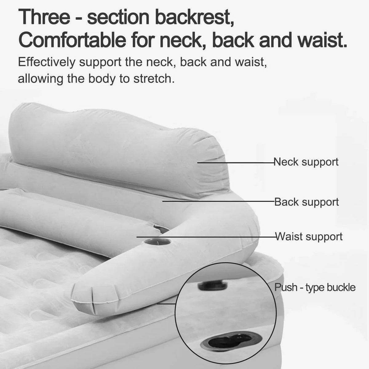 Raised Air Mattress Double Sized Built-In Electric Pump Integrated Backrest Two Pillows Fits Two