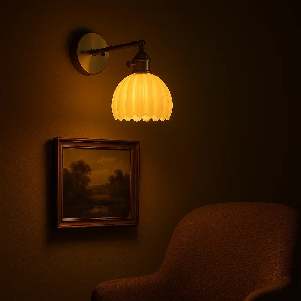 Vintage retro virágos tulipános falilámpa, elegáns ívű hangulatvilágítás