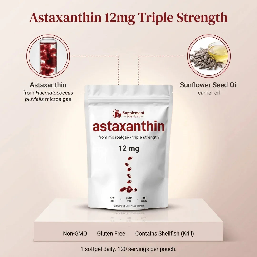 Gélules molles d'astaxanthine 12 mg pour soutenir la peau, les yeux et les articulations