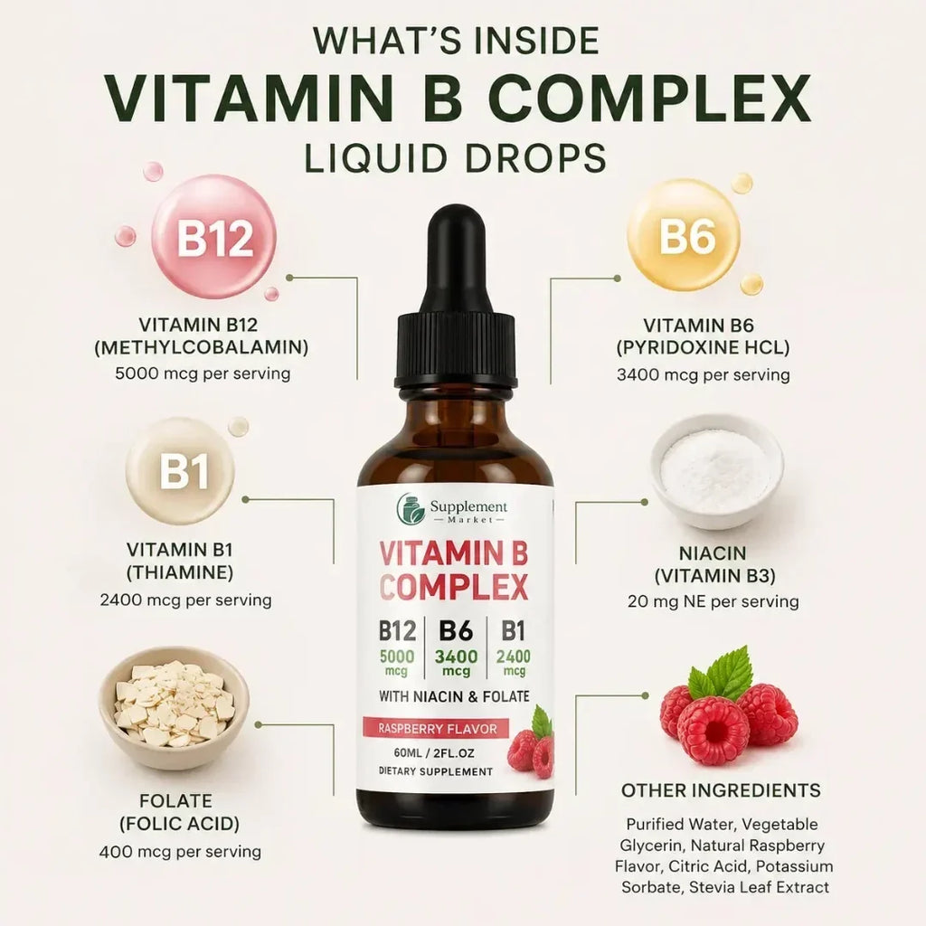 Flüssige B-Vitamin-Tropfen für gleichmäßige Energie und geistige Klarheit