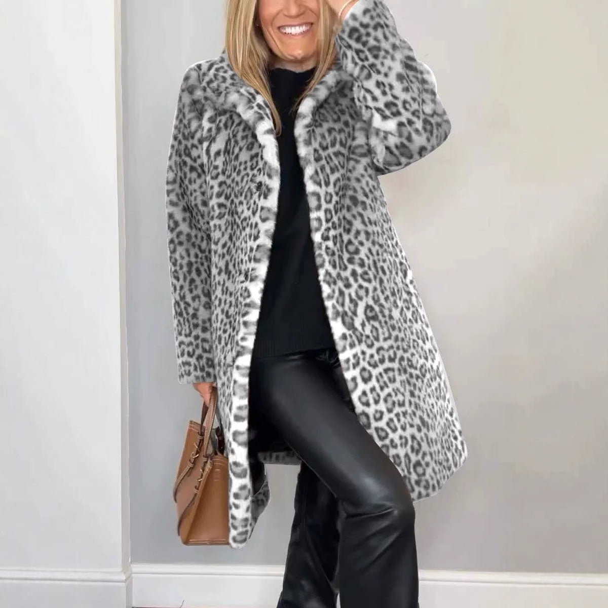 Manteau Mi-Long Imprimé Léopard