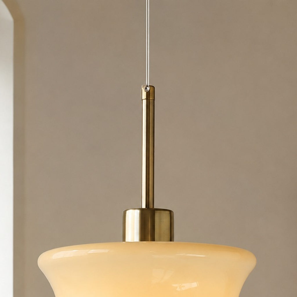 French Retro Glass Pendant Light, Compact Hourglass Shade, Slim Suspension