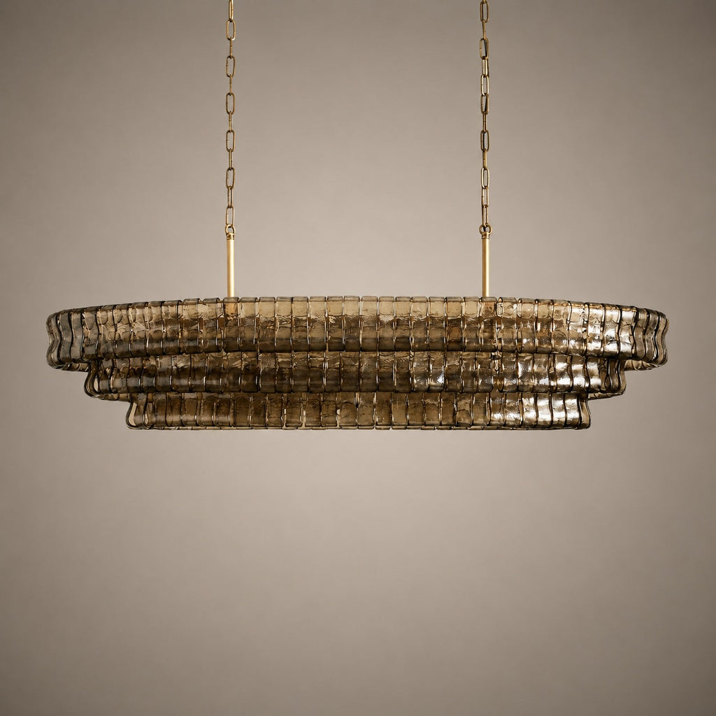 Modern Oval Chandelier Light Adjustable Hanging Steel Glass Fixture with 5 or 12 Bulb Options | ribuella