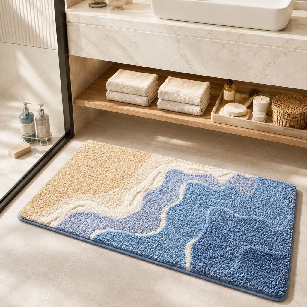 Coastal Bath Mat Non-Slip Flocking Material for Absorbency and Comfort Bathroom Rugs | ribuella