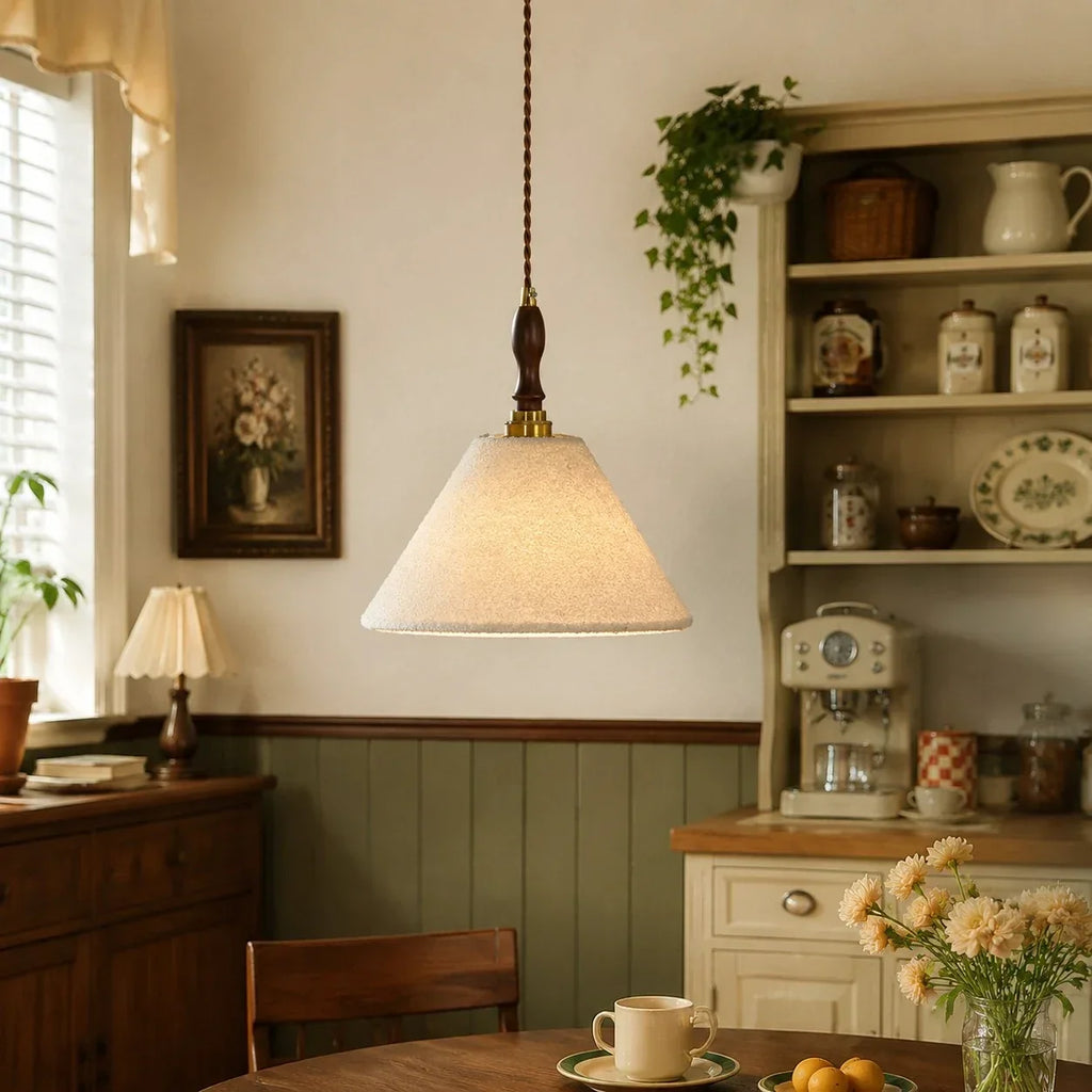 French Vintage Cream Fabric Pendant Light - Woven Texture Ceiling Shade