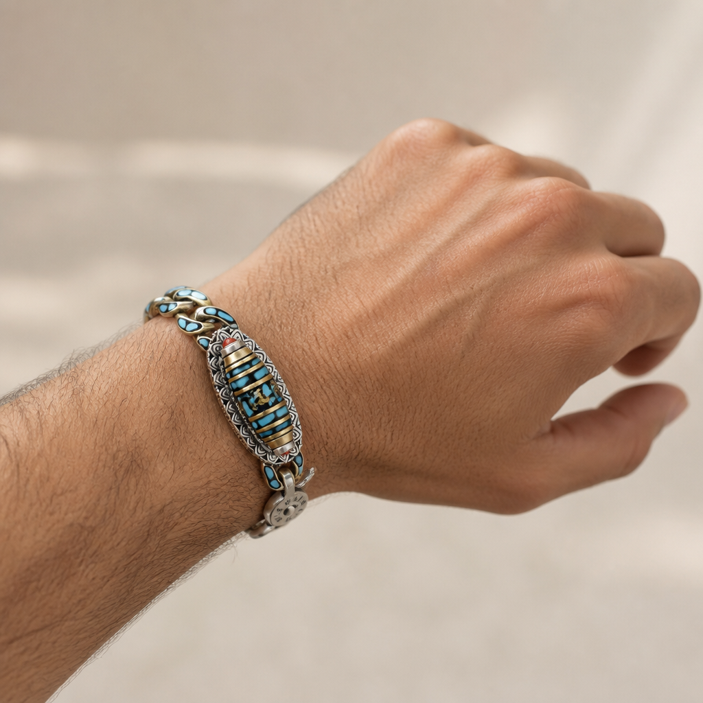 SereniStone – Tibetan Nine-Eyed Dzi Bead Bracelet Featuring Turquoise Inlay | ribuella