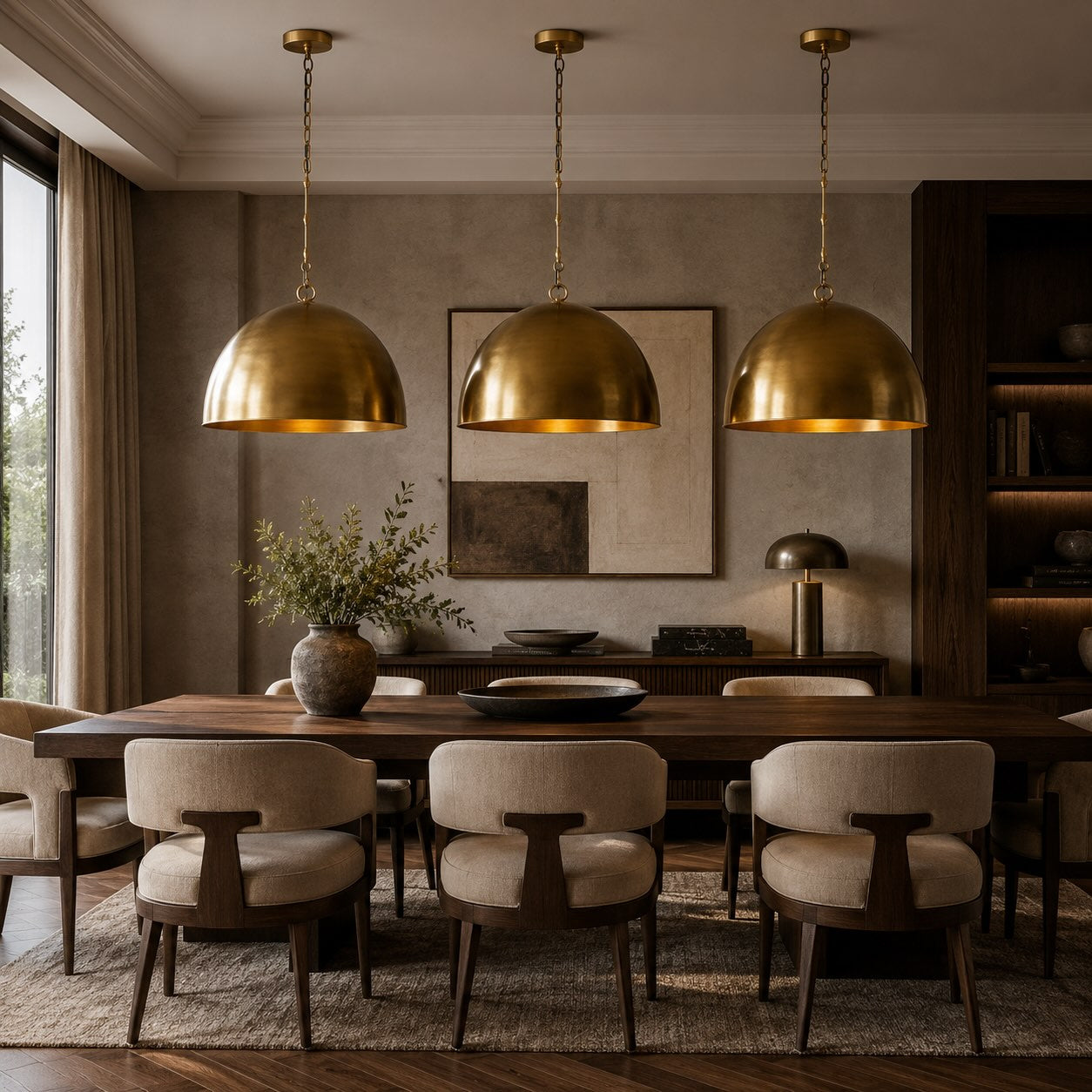 Large Modern Bronze Dome Pendant Light Adjustable Metal Hanging Fixture for Kitchen Island Dining Room | ribuella